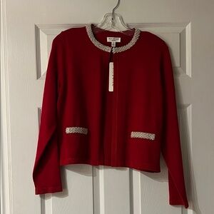 Rio & Rian Red Cardigan with Pearl Accents